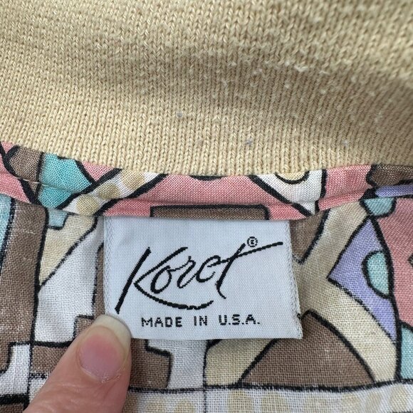 Vintage Aztec Shirt Geometric Pastel Tan Button Down Koret USA 1990s Womens - Picture 4 of 7